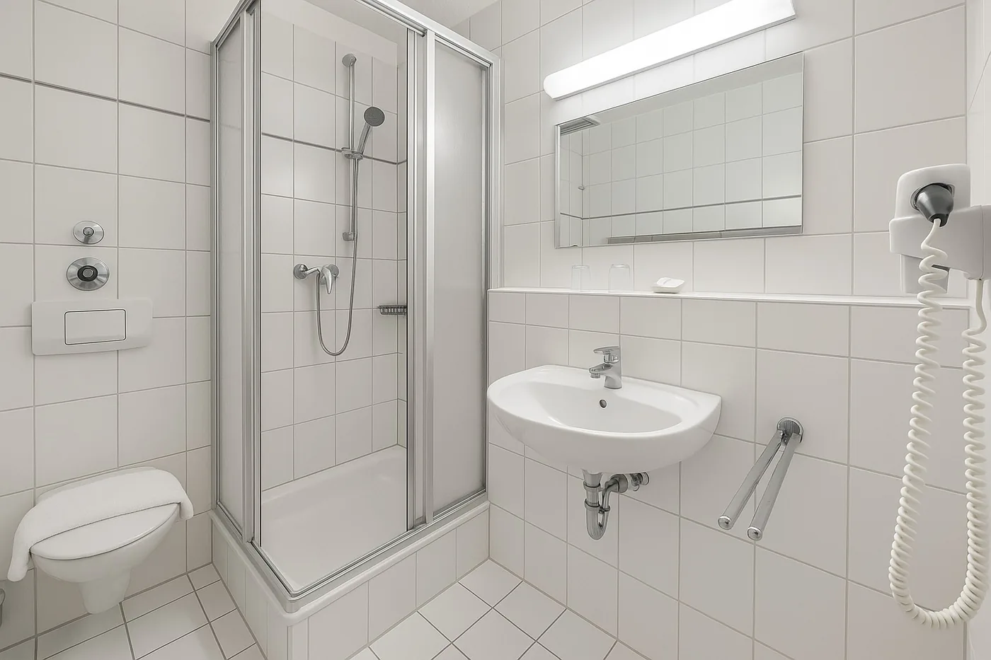 Bad mit Dusche im A8 Hotel